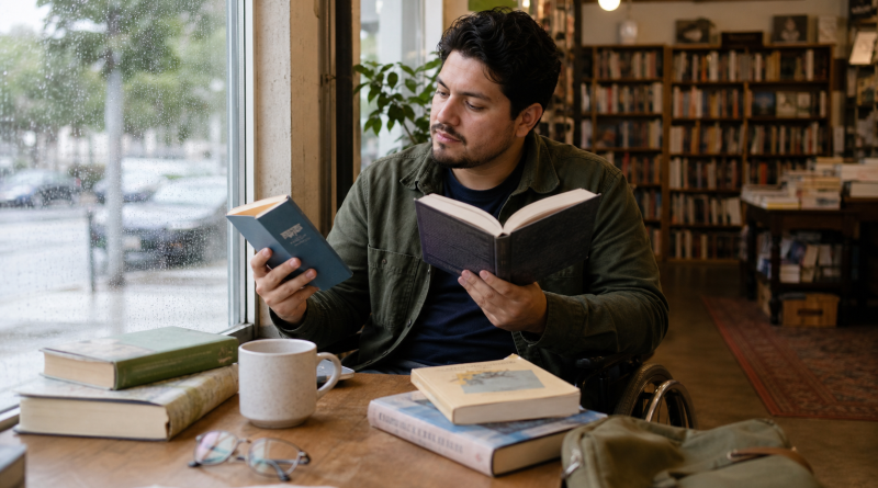 A bookstore customer compares two books for the purpose and time he has available
