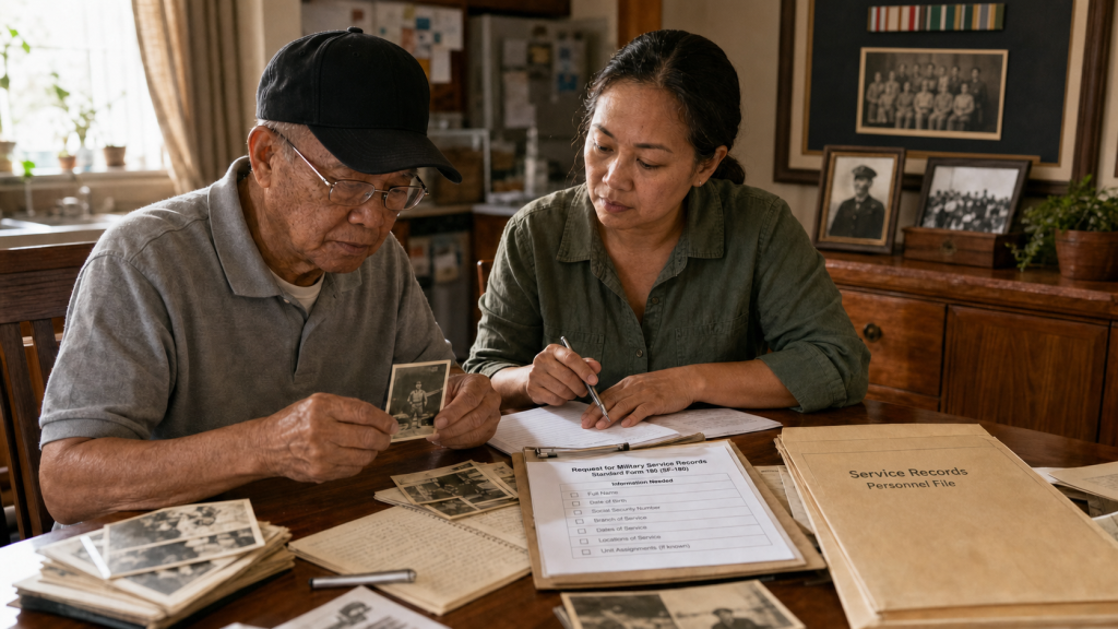 Veteran and daughter identify the service record needed to verify family history