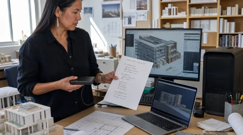 An architect comparing a laptop and desktop workstation against the demands of 3D design work
