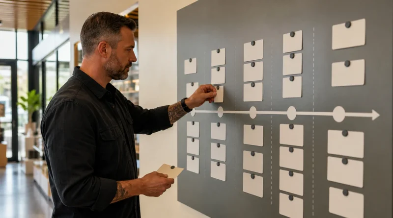 Dispensary owner organizing customer acquisition questions into a practical decision path