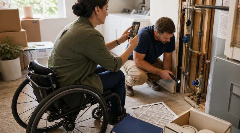 New homeowners document a water shutoff and inspect utility pipes during their first month