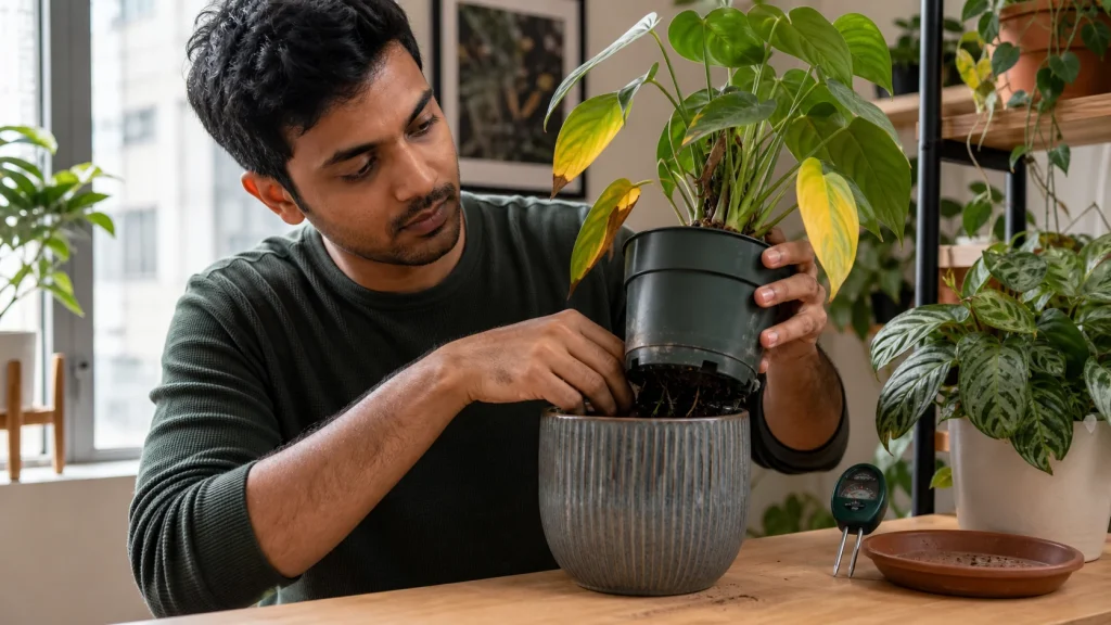 Is Your Houseplant Overwatered or Underwatered? Check the Soil Before the Leaves