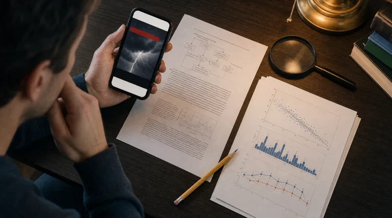 A reader compares a dramatic phone headline with the methods and results in a research study